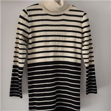 精品13年新款高端羊毛衫女式打底衫条纹潮百搭白色翻领