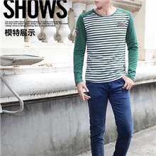 2013秋冬季新款男装圆领海军风条纹T恤男长袖打底衫海魂衫T恤