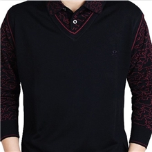 男式加厚假两件衬衫领毛衣中老年男士套头加肥加大加绒羊毛衫