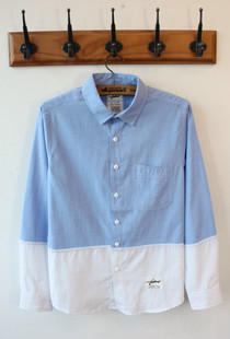 2013年日系拼接长袖速写衬衫男小清新学院风衬衫