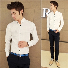 简约英伦黑白扣长袖衬衫