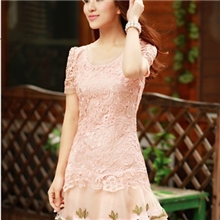 2013女装蕾丝修身公主裙水溶绣花短袖连衣裙
