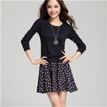 2013新款韩版宽松印花拼接针织长袖连衣裙