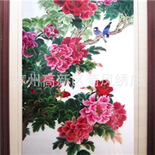 苏州特色单面绣苏绣客厅挂画花开富贵竖幅牡丹刺绣画