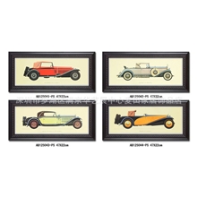 麦田家居实木四联装饰画复古小汽车