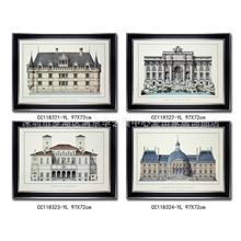 麦田家居/横幅四联罗马建筑/进口原版画芯实木框装饰画