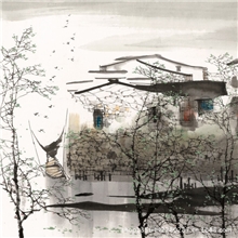 斗方水乡画水墨苏州江南水乡装饰画微喷高仿水墨画宣纸画芯