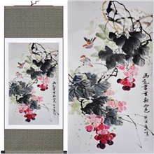 丝绸礼品名家字画唐伯虎葡萄秋收硕国画家居饰品画丝绸画