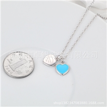 银饰厂家批发925纯银纯银镶嵌双心蓝色套链时尚锁骨链爱心