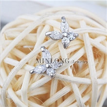 厂家供应铜镀金镶锆石瑞丽时尚小蝴蝶耳钉