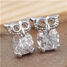 新款猫头鹰镶超闪锆石小耳钉耳饰耳环保电镀18k真金不褪色防过敏