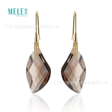 2012韩版新款女式银饰925银镀黄金镶天然茶晶半宝石女式耳饰