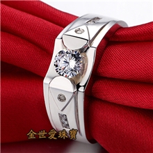 简约男士戒指仿真钻石精工品质男士饰品男人戒指定制18K白金PT950