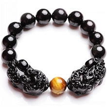 供应包天然黑曜石手链开运双貔貅手链守财转运男女情侣水晶