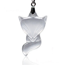 供应独家旺夫天然3A冰种白粉水晶开光狐狸吊坠招桃花防小三II