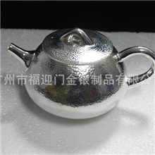 纯银烧水壶，茶具工艺品，纯银小茶壶，纯银浅敲击韩式石瓢壶
