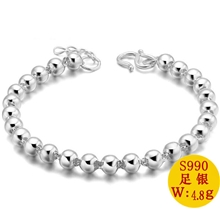 S990纯银男女手链纯银佛珠链转运珠圆珠手链脚链可调节