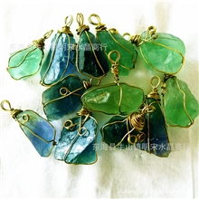 天然萤石吊坠水晶吊坠粗工缠丝边吊坠个性原石吊坠大量批发