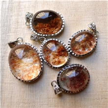 天然绿幽灵水晶吊坠红幽灵白铜度白金包边吊坠可爱款女款