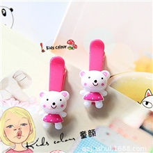 批发韩国版发头饰品儿童宝宝树脂白色裙熊发夹边夹发卡塑料抓夹