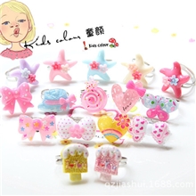 批发韩国版发头饰品儿童宝宝树脂棒棒糖海星蝴蝶结彩虹戒指指环