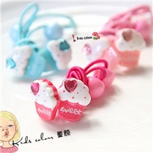 批发韩国版发头饰品儿童宝宝树脂桃心钻蛋糕单头发圈头绳发绳