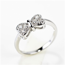 雅菲妮银饰批发蝴蝶结925纯银儿童戒指微镶指环六一儿童礼物