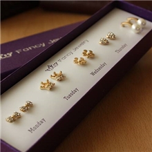 欧美外贸原单大牌批发Fancy珍珠花朵耳钉礼盒混批代发货