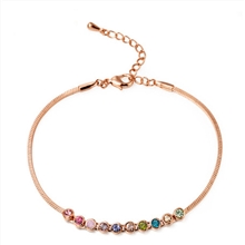 彩色多锆石脚链电镀真金女士脚链儿童脚链学生时代脚饰