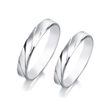 欣世诚925纯银镀白金情侣戒指情侣对戒创意韩版仿铂金斜纹