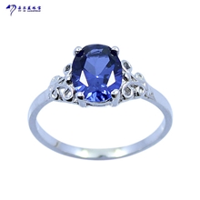 戒指批发蓝色月光原创925纯银镶嵌天然蓝刚玉戒指女潮人