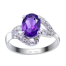 供应天然紫水晶戒指女水晶戒指925纯银批发韩版时尚戒指