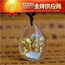 水晶镶金吊坠十二生肖牛吊坠水晶镶嵌999千足金项链金镶玉吊坠