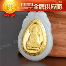 [黄金加厚]金镶玉吊坠厂家大镜面观音吊坠999千足金镶A货翡翠