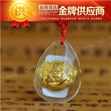 水晶吊坠镶金宝宝平安锁/佛吊坠天然水晶镶999千足黄金吊坠项链