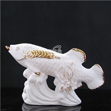 高档陶瓷家居摆件批发/玉瓷描金寄花招财龙鱼H065CBJ401W