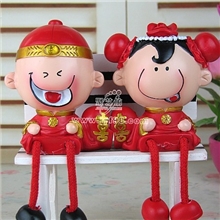 创意树脂娃娃/中号卡通新郎新娘双喜吊脚013-86SW701A,B