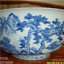 明青花山水纹特大碗