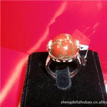 批发供应定制多款鸡血红梅玉镶银镶锆石戒指