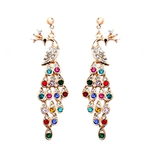 韩版七夕情人礼品镶七彩钻比翼双飞孔雀耳环耳钉丽银高档防过敏