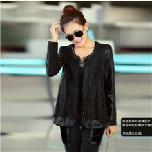 厂家现货批发13新款韩版显瘦秋冬爆款蕾丝拼接皮衣外套