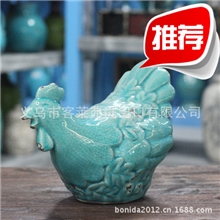 厂家直销地中海做旧复古陶瓷鸡卧室摆件冰裂纹陶瓷淘宝热销