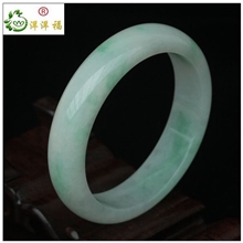 缅甸A货翡翠手镯冰糯种翠绿54mm水头均匀玉手环有证