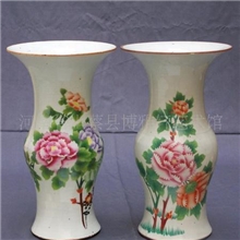 民国粉彩牡丹诗纹花觚一对成对古瓷陈设品不多值得收藏便宜促销