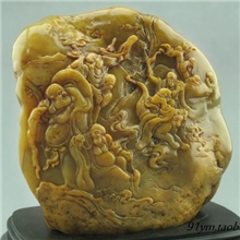 昌化田黄石《十六应真》浮雕大摆件古玩送长辈领导雕刻工艺礼品