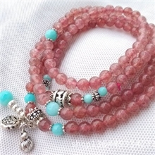 厂家直销天然草莓晶款式手链/天河石/925银配/5.5mm