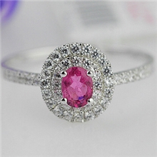 女礼物特价天然水晶红碧玺戒指925纯银镶钻群星璀璨