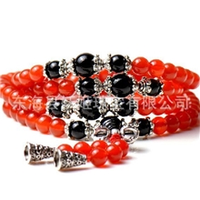 新款天然红玛瑙+黑玛瑙108佛珠藏银款复古佛珠手链