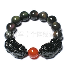 天然水晶批发天然黑曜石貔貅手链双貔守财能量强大招财辟邪