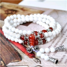 天然水晶手链纯天然白砗磲佛珠手链108颗复古辟邪保平安礼物
